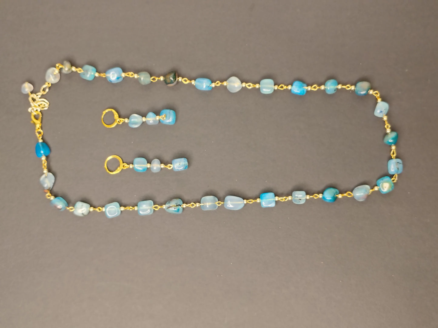 Blue & Golden stone Necklace With Matching Earrings