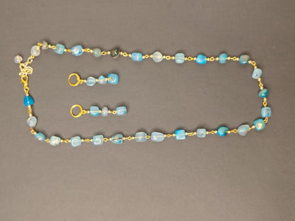 Blue & Golden stone Necklace With Matching Earrings