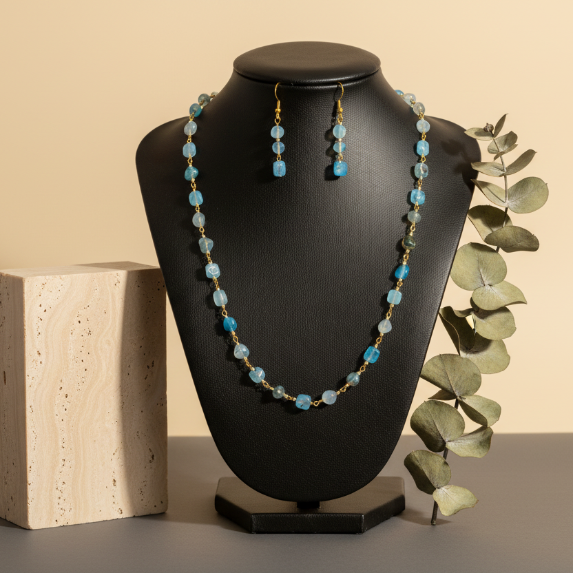 Blue & Golden stone Necklace With Matching Earrings