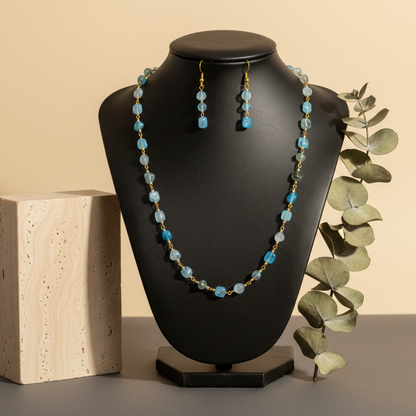 Blue & Golden stone Necklace With Matching Earrings