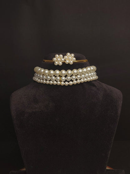 Classic White Three-Strand Pearl Necklace & Earring Set DB00410