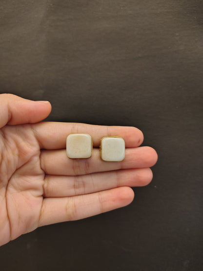 Milky White Square Studs