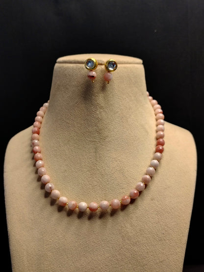 Peach Onyx Necklace With Metal Earrings