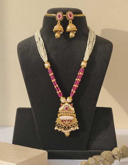 Pink White Golden With Golden Earrings