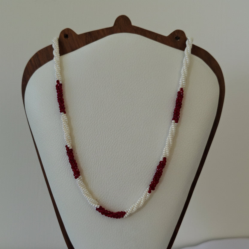 Red White Pearl Necklace
