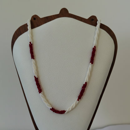 Red White Pearl Necklace