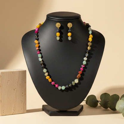 Multi Colour Long Necklace with Earrings Set