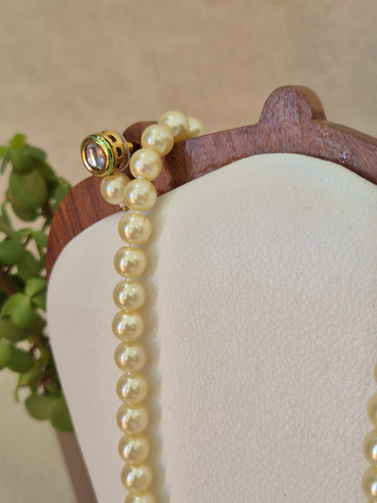 Golden Yellow Pearl Necklace With Metal Earring