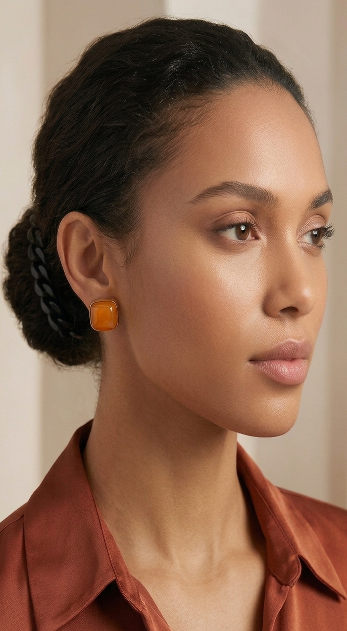 Orange Square Studs