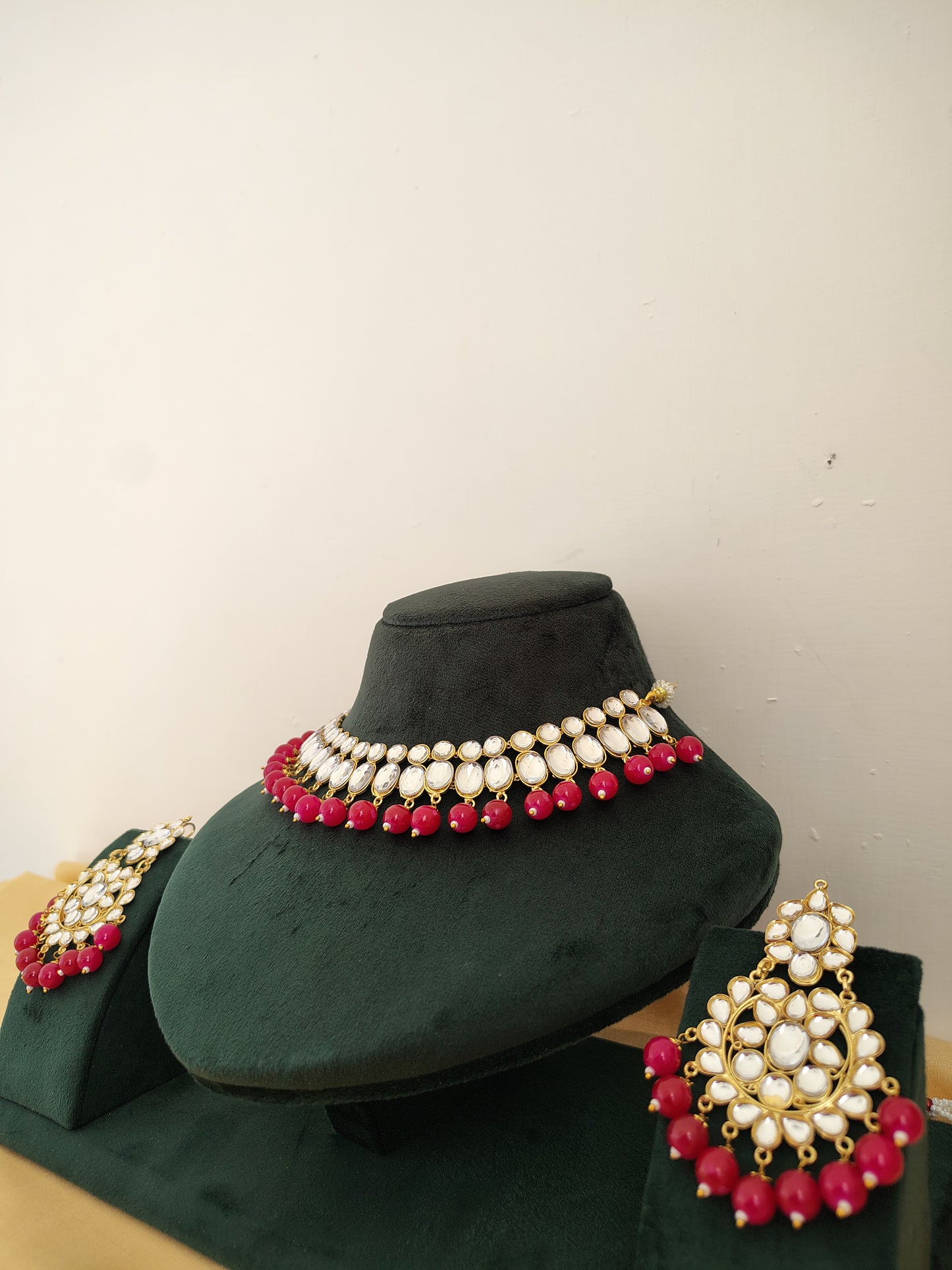 Bright Pink Kundan Set - Premium Quality