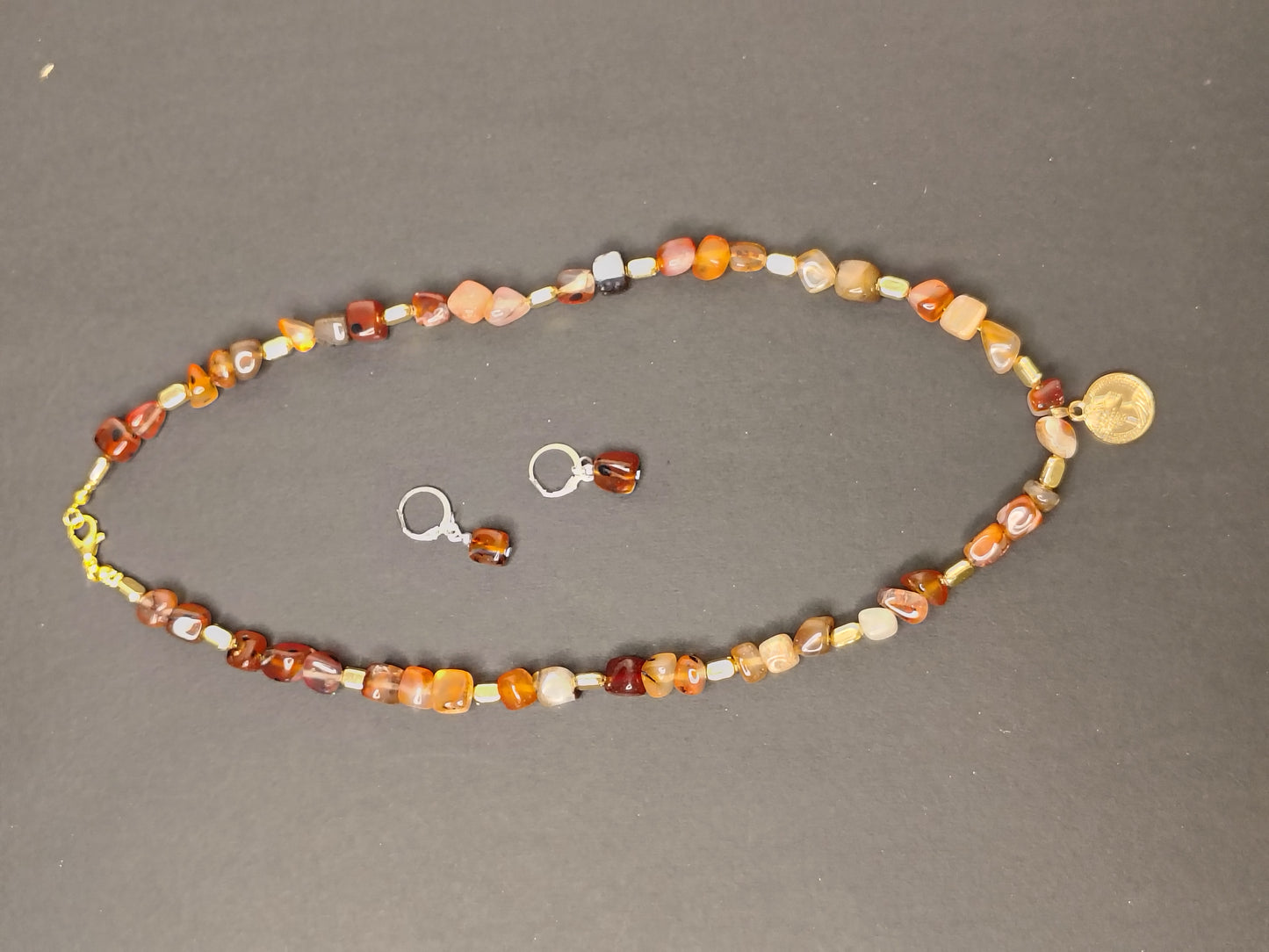 Multi colour Stone Look Necklace with Earrings