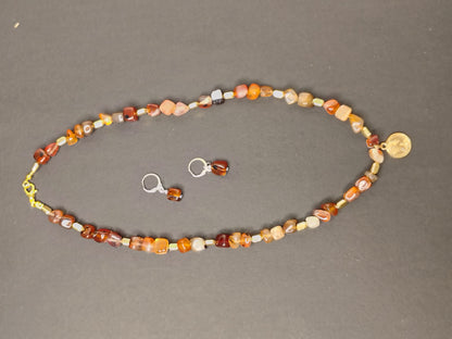 Multi colour Stone Look Necklace with Earrings