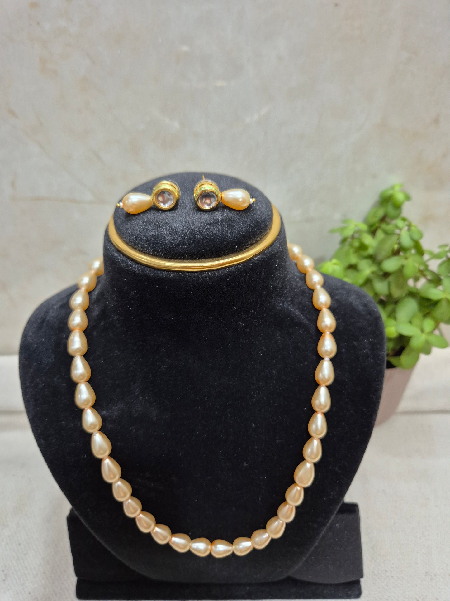 Golden Yellow Drop Pearl With Metal Earrings