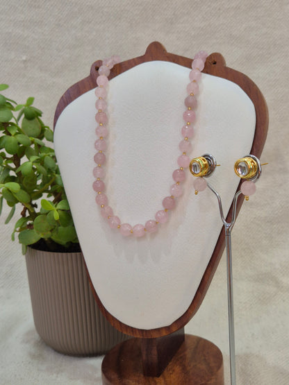 Baby Pink Onyx Necklace With Metal Earrings