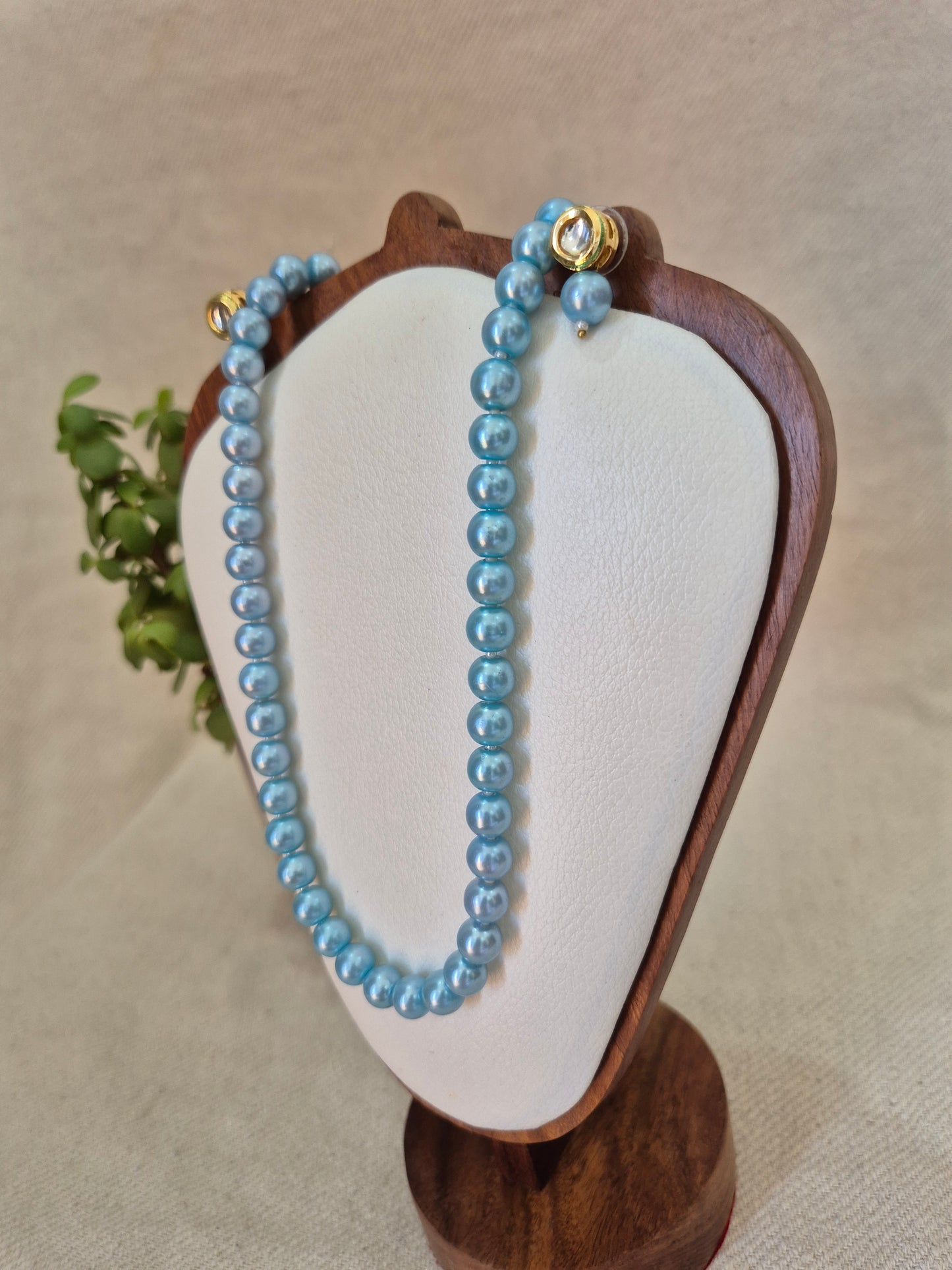 Sky Blue Pearl Necklace With Metal Earrings