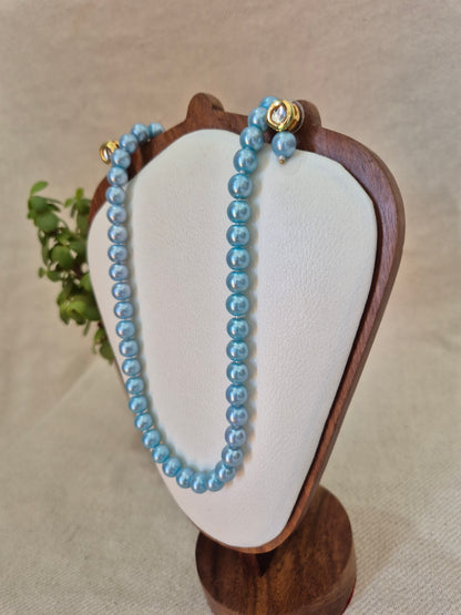 Sky Blue Pearl Necklace With Metal Earrings