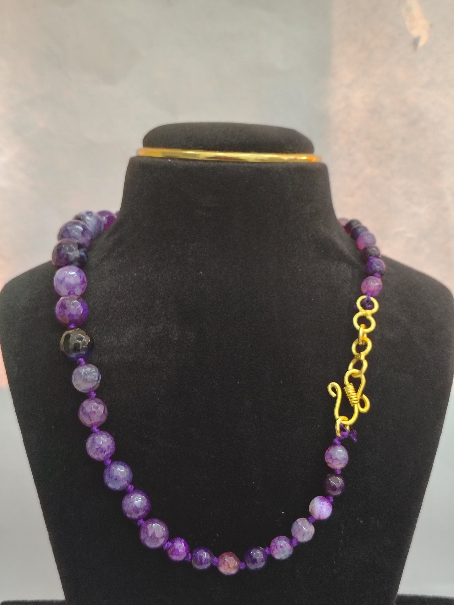 Earthtone Purple Dragon Vein Agate Beaded Necklace