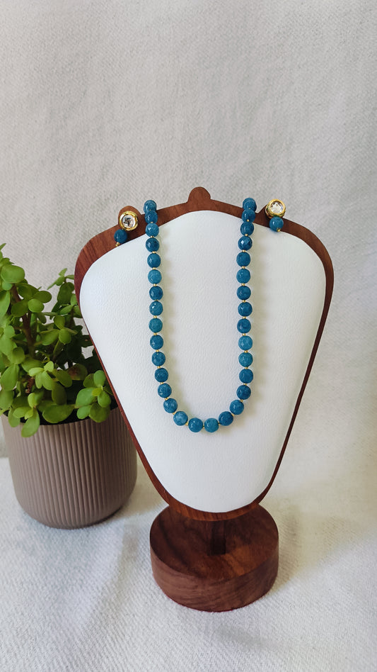 Onyx Elegant Blue Faceted Bead Necklace & Earring Set