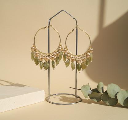 Golden Metal Hoop With Green Stone Look DB00390