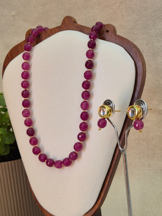 Onyx Rich Maroon Faceted Bead Necklace & Earring Set