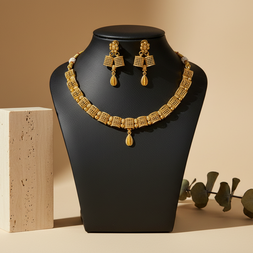 Golden Choker With Earrings Set