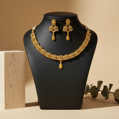 Golden Choker With Earrings Set