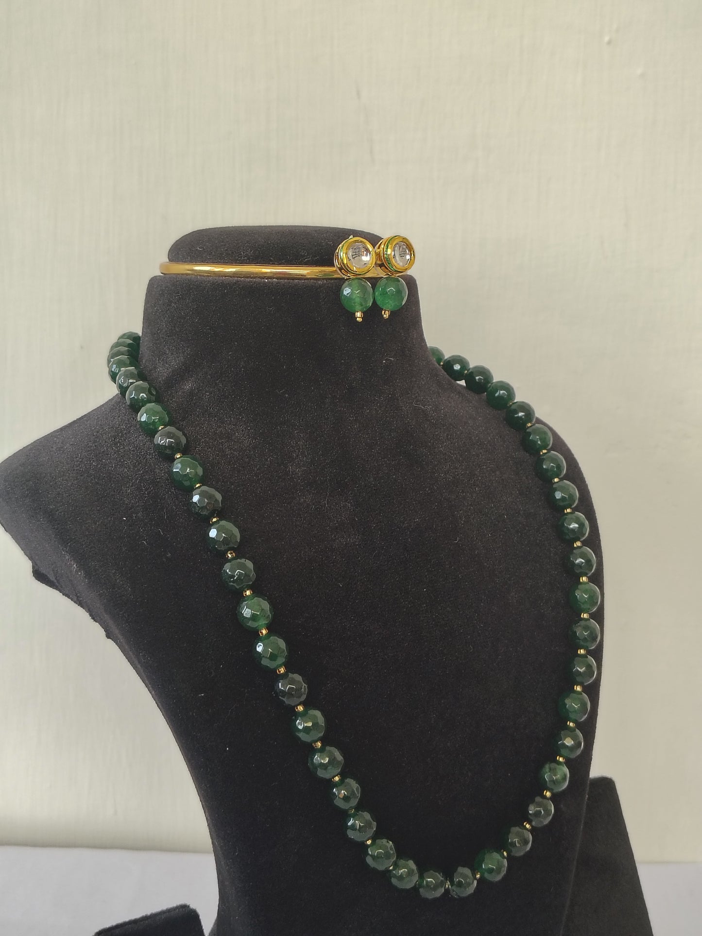 Onyx Royal Green Bigger Faceted Bead Necklace & Earring Set