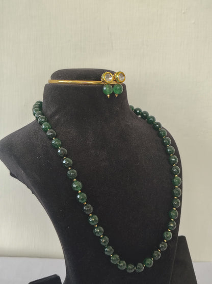 Onyx Royal Green Bigger Faceted Bead Necklace & Earring Set