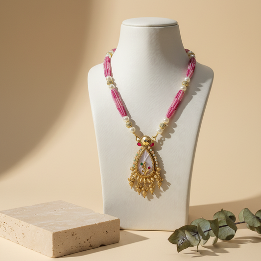 Pink & White Pearl Shade Long Necklace