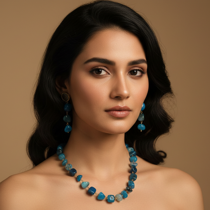 Blue Stone Look Necklace & Earring Set