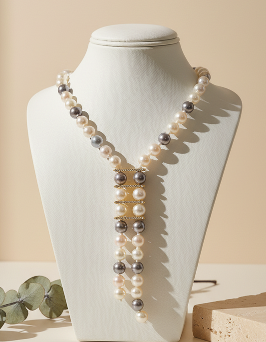 Unique Design Grey Pink White Premium Pearl Necklace