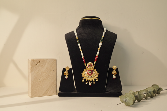 Royal Multi Colour Long Necklace With Matching Earrings