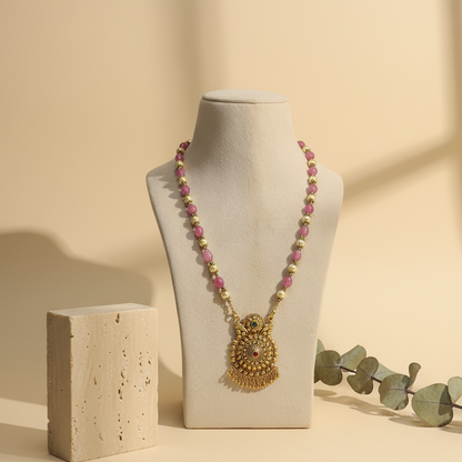 Pink & Golden Pearl Shade Long Necklace