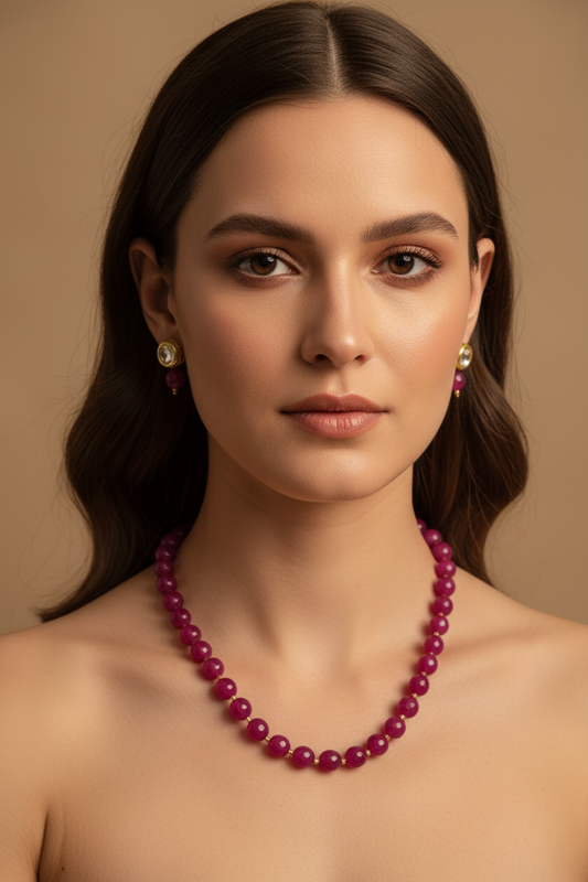 Onyx Rich Maroon Faceted Bead Necklace & Earring Set