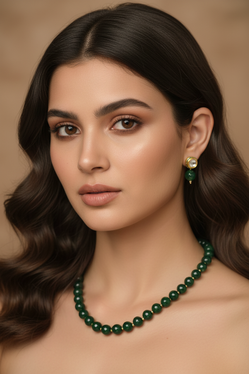 Onyx Royal Green Bigger Faceted Bead Necklace & Earring Set DB00268