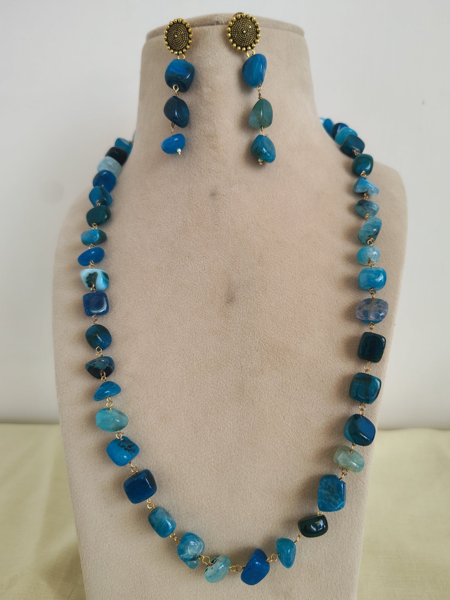 Blue Stone Look Necklace & Earring Set