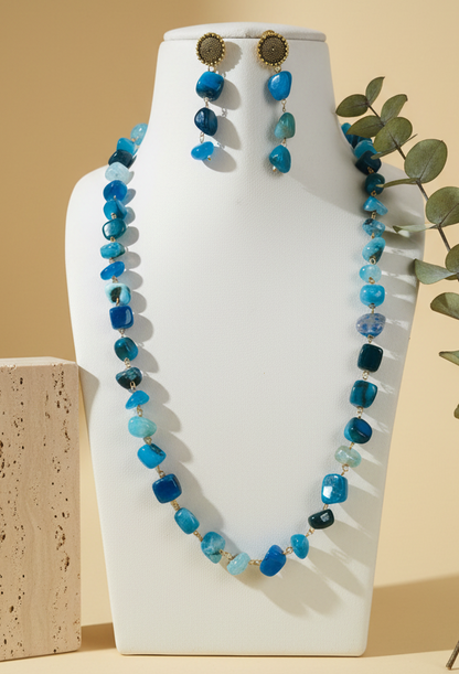 Blue Stone Look Necklace & Earring Set