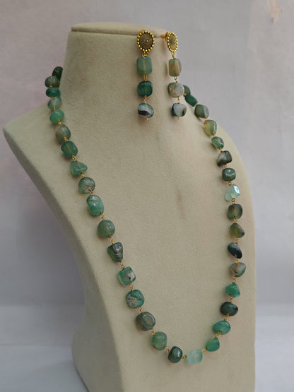 Light Green Stone Look Necklace & Earring Set