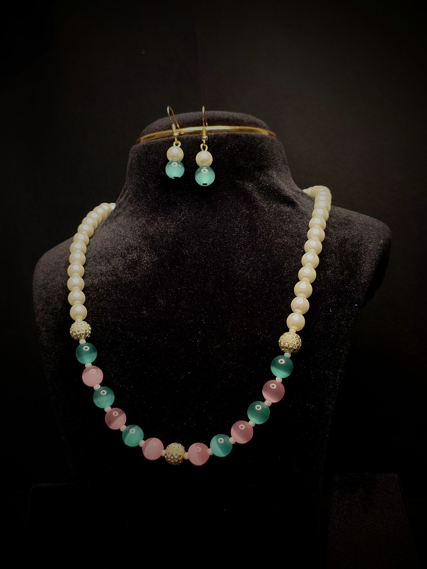 Multi Colour Pearl With Matching Earrings Necklace Set