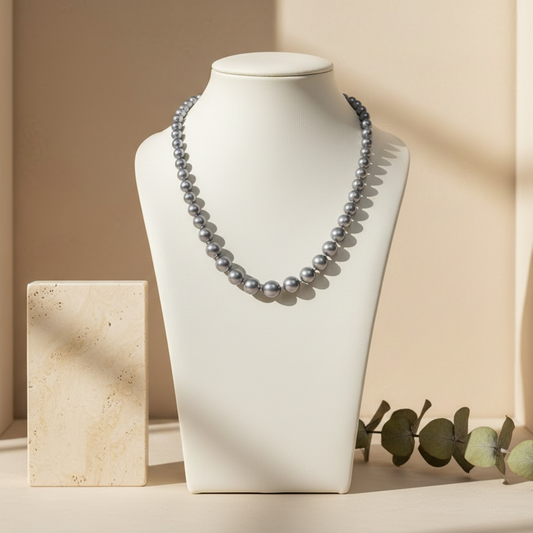 Elegant Mint  Bright Gray Pearl Necklace