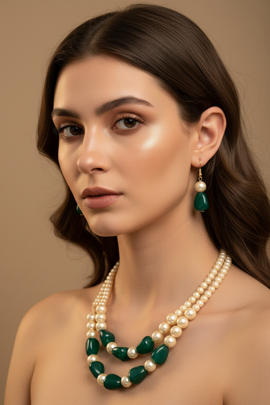 Golden Green Combination Pearl Necklace DB00381