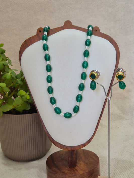 Green Drop and White Beads  Necklace Set