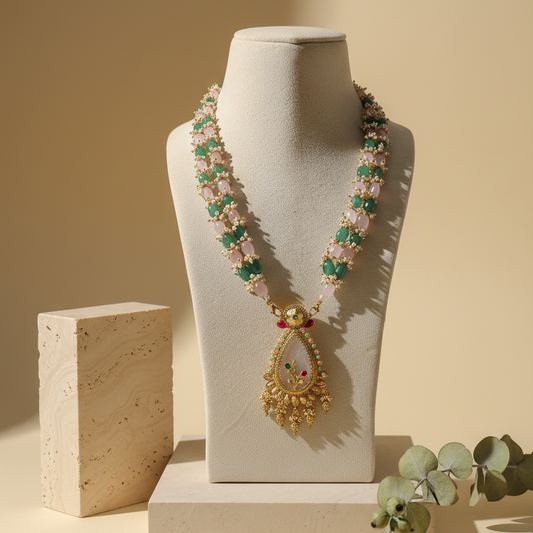 Green & Pink Shade Long Necklace