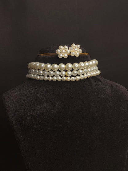 Classic White Three-Strand Pearl Necklace & Earring Set DB00410