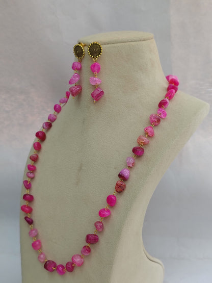 Pink Stone Look Necklace & Earring Set