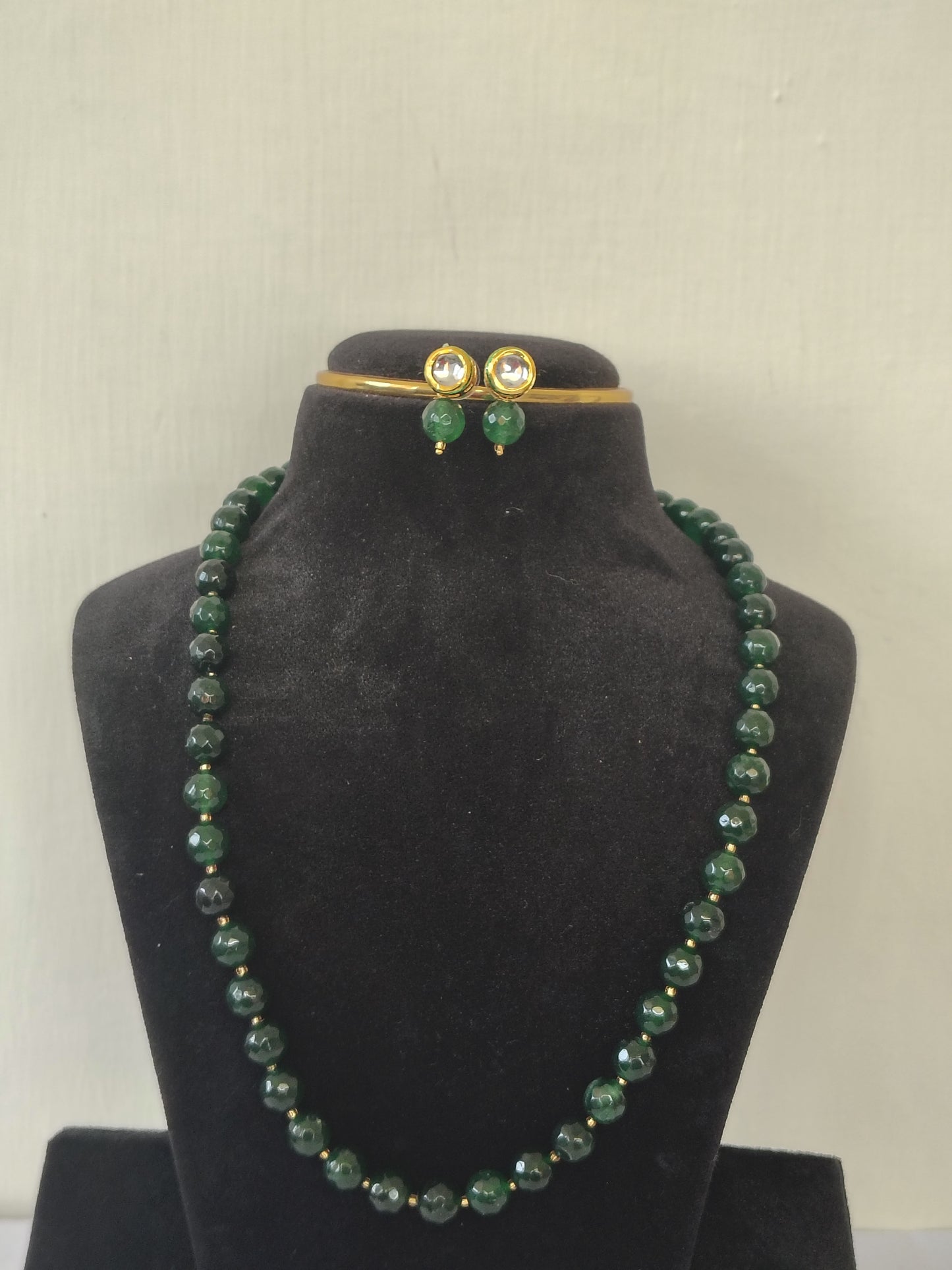 Onyx Royal Green Bigger Faceted Bead Necklace & Earring Set