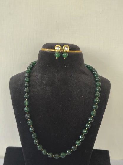 Onyx Royal Green Bigger Faceted Bead Necklace & Earring Set