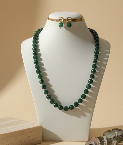 Onyx Royal Green Bigger Faceted Bead Necklace & Earring Set