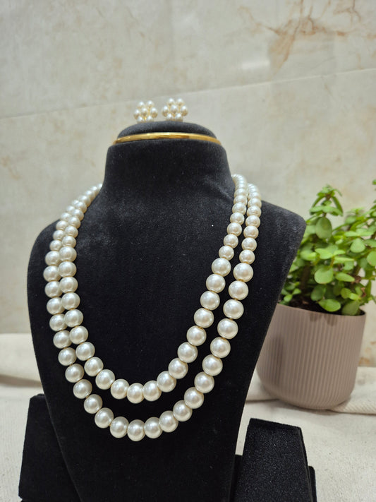 Classic White Pearl double Layer With Earrings