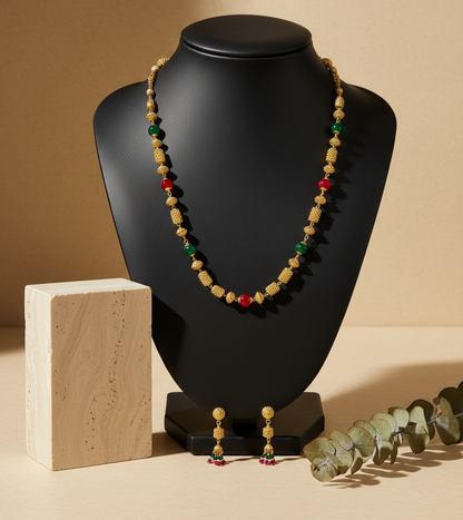 Golden Shade Multi Colour Long Necklace With Earrings DB00061